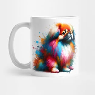 Pekingese Dog in Vivid Splashed Paint Style Mug